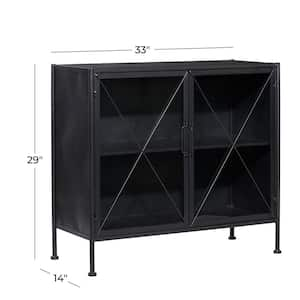 33 in. W Black Metal Geometric Cabinet with Glass Front Panels