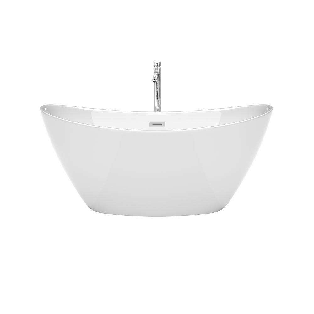 Dorrit 60" White Acrylic Freestanding Soaking Bathtub with Polished Chrome Faucet