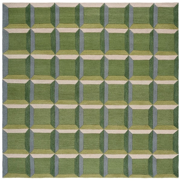 Genre 7 ft. x 7 ft. Green/Beige square Geometric square Area Rug
