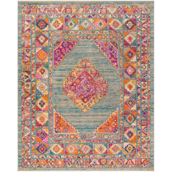 SAFAVIEH Madison Light Gray/Fuchsia 8 ft. x 10 ft. Bohemian Area Rug