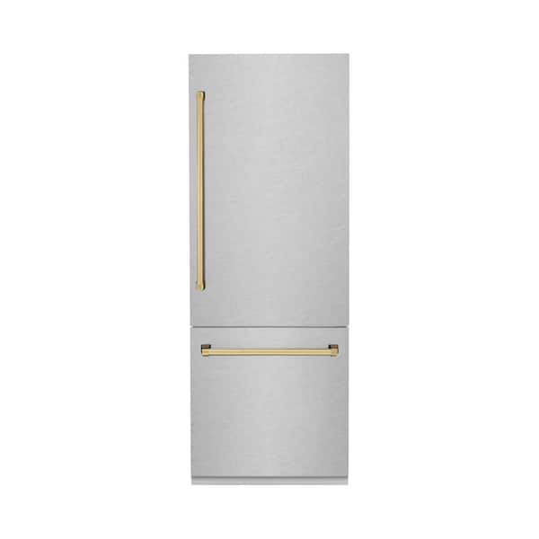 ZLINE Kitchen and Bath Autograph Edition 30 in. 2-Door Bottom Freezer Refrigerator in Fingerprint Resistant Stainless Steel & Polished Gold