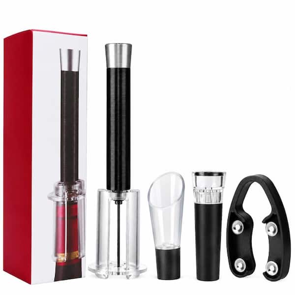 Air Pump Wine Opener Set with Aluminum Cork Remover Aerator Pourer Spout Vacuum Stopper Portable Carry