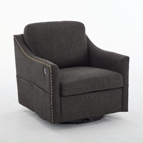 anpport Dark Grey Fabric Swivel Accent Arm Chair with USB Ports and Side Pockets (Set of 1)