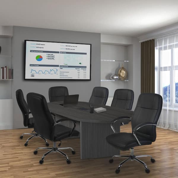 Legacy 120 in Ash Grey Racetrack Conference Table Desk with Charging Port