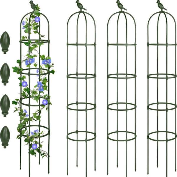4 Pack 6 ft Green Steel Obelisk Trellis for Climbing Plants Outdoor Indoor