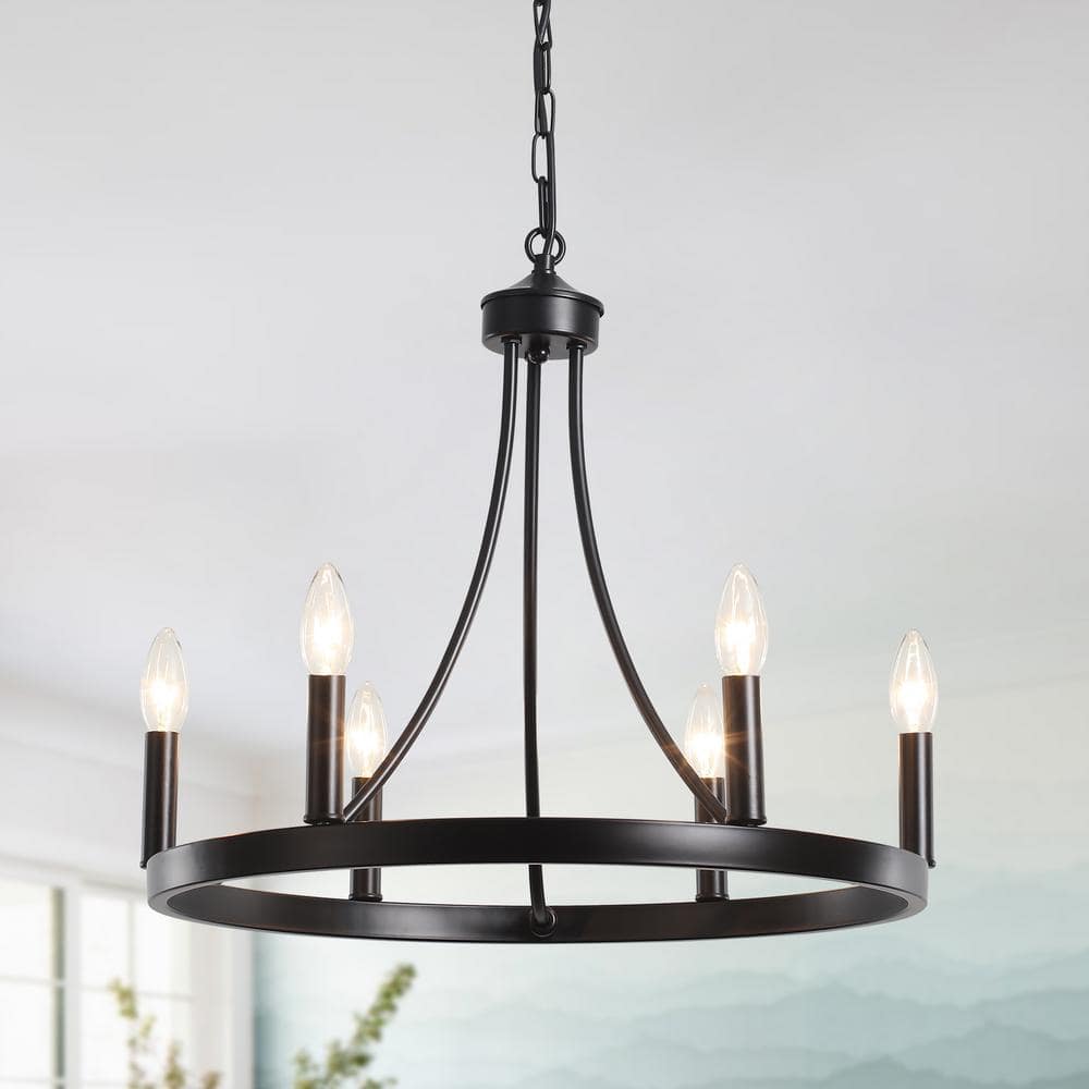 6-Light Farmhouse Black Candlestick Circle Wagon Wheel Chandelier Lighting for Kitchen Island price history on PriceWatchPro