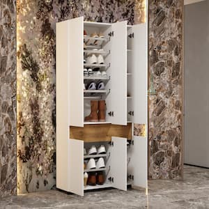 77.9 in. H 25-Pair White Wood Shoe Rack Shoe Storage Cabinet Organizer with 12-Tier Adjustable Shelving for Entryway