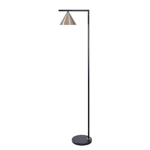 Peek 63 in. Black and Antique Brass Floor Lamp with Adjustable Shade
