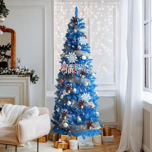 6 ft. Pre-Lit LED Artificial Christmas Tree Pencil with Warm White Light, Blue