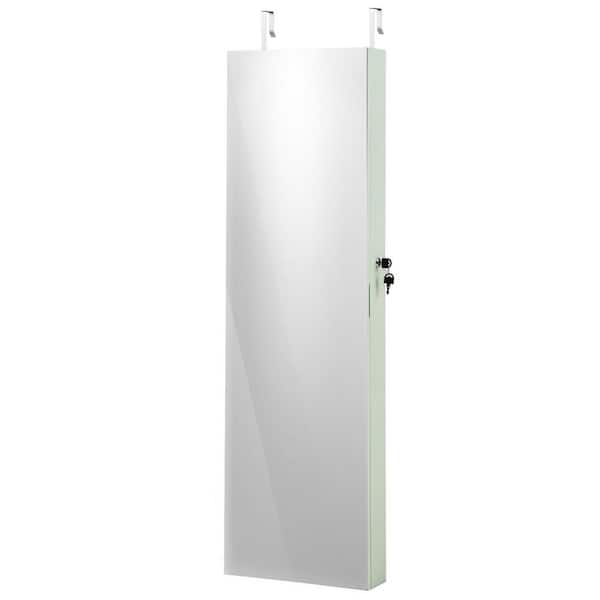14 in. x 47.5 in. Green Wall Mounted Lockable MDF Jewelry Armiore with Mirror and Drawers