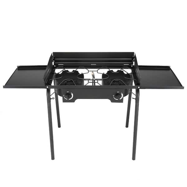 Winado 2-Burner Portable Propane Gas Grill in Black with Windscreen and Shelves