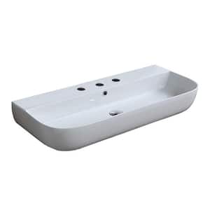 Glam Wall Mounted Bathroom Sink in White with 3 Faucet Holes