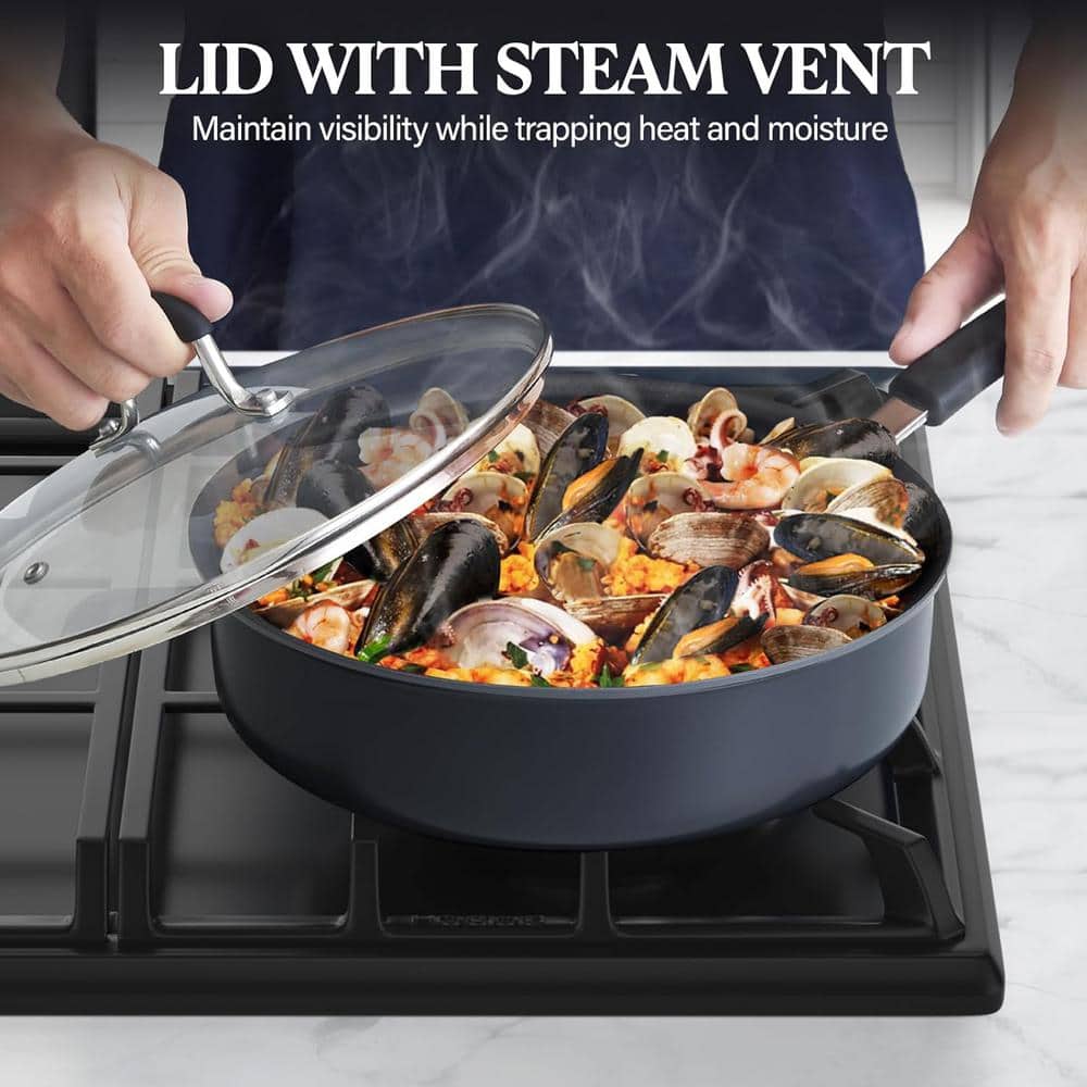 6-Quart Black Aluminum Nonstick Dutch Oven with Glass Lid