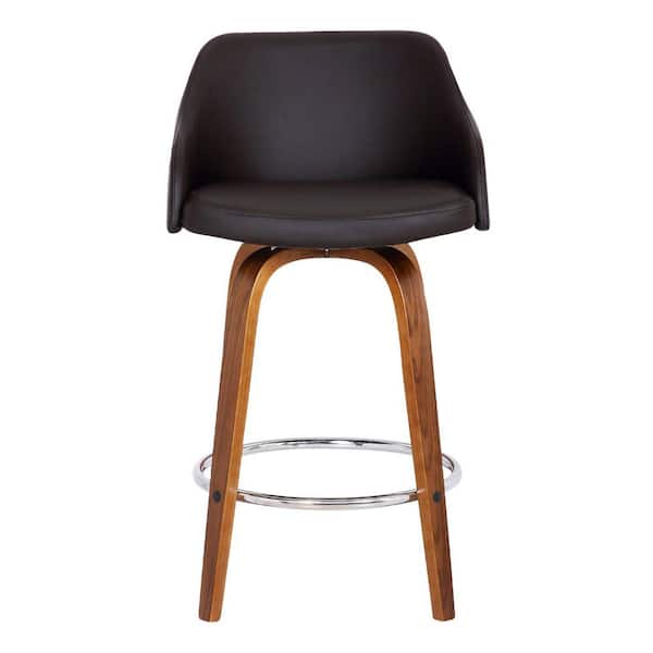 HomeRoots 39 in. Brown Iron Swivel Low Back Bar Height Chair with Footrest