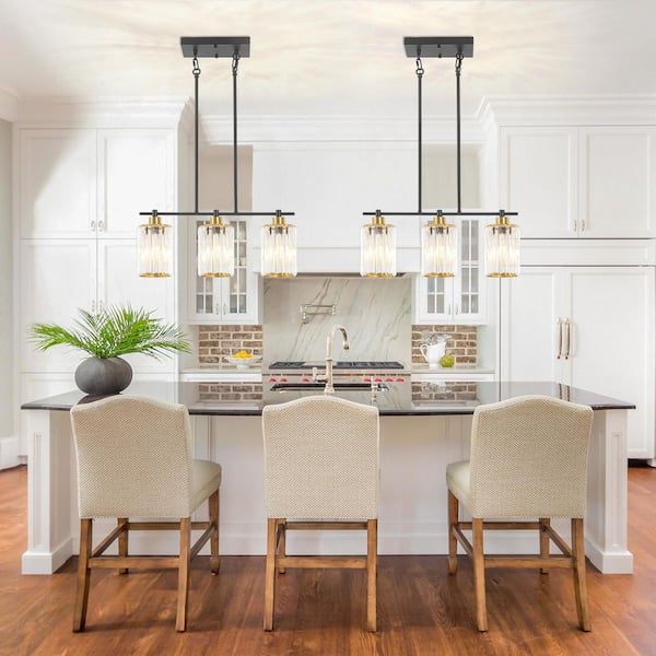 ZSMIHDOH 3-Light Black Modern Kitchen Island Crystal Pendant Light