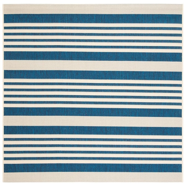 Courtyard Navy/Beige 3 ft. x 3 ft. Striped Indoor/Outdoor Square Area Rug