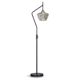 Cafe 69 in. Dark Bronze Dimmable LEDn Arc Floor Lamp with Mercury Glass Shade and LED Vintage Bulb