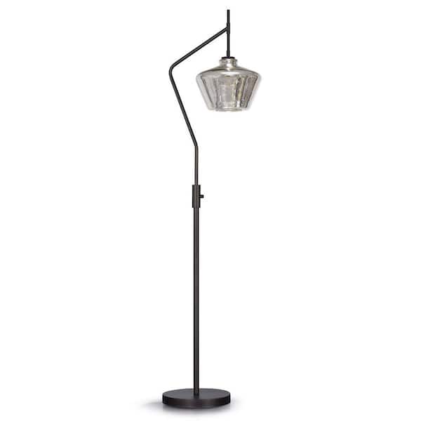 HomeGlam Cafe 69 in. Dark Bronze Dimmable LEDn Arc Floor Lamp with Mercury Glass Shade and LED Vintage Bulb