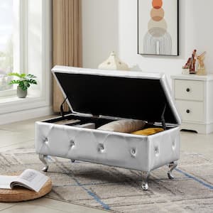 Silver Dining Bench 38 in., Storage Chest with Padded Seat