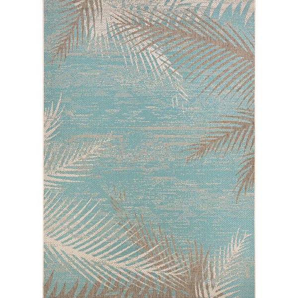 Monaco Tropical Palms Aqua 4 ft. x 5 ft. Indoor/Outdoor Area Rug