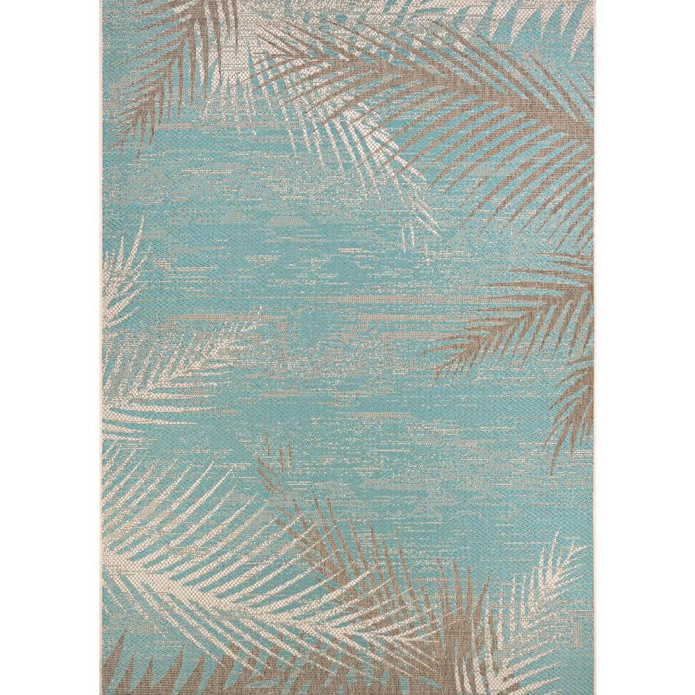 Couristan Monaco Tropical Palms Aqua 8 ft. x 11 ft. Indoor/Outdoor Area