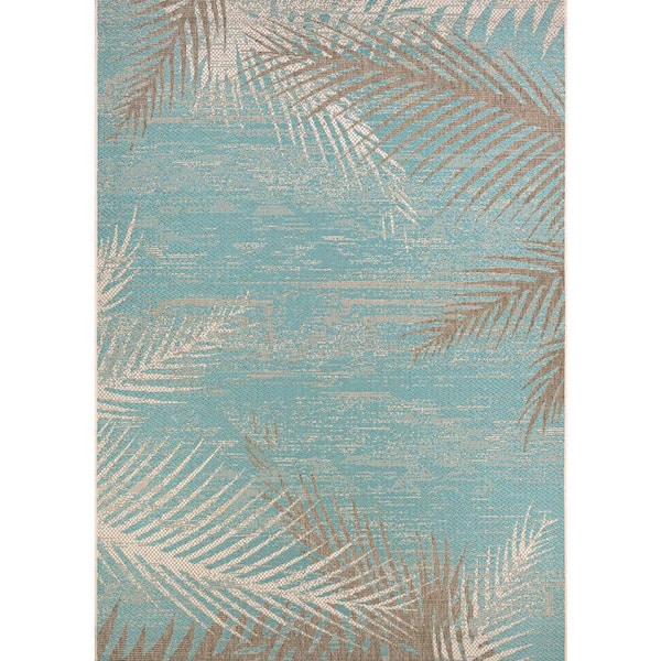 Couristan Monaco Tropical Palms Aqua 6 ft. x 9 ft. Indoor/Outdoor Area Rug