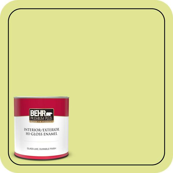 BEHR PREMIUM PLUS 1 qt. #410A-3 Honeydew Hi-Gloss Enamel Interior/Exterior Paint & Primer