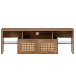 59 in. Yellow Wood TV cabinet TV Console table with Doors, Removable Glass shelves and LED light Fits TV's up to 60 in.