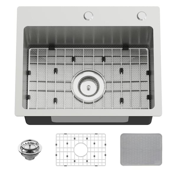 20 in. Drop-In Single Bowl 11-Gauge Stainless Steel Bar and Prep Sink with Bottom Grid, Mat and Drain