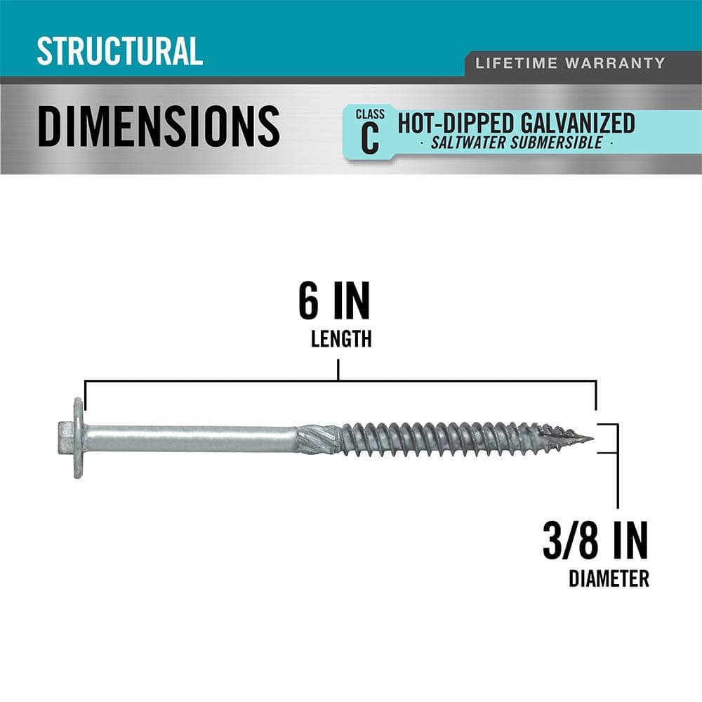 3/8 in. x 6 in. Hex Washer Head Structural Hot Dipped Galvanized Screw price history on PriceWatchPro