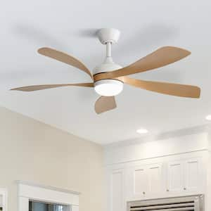 52 in. Indoor/Outdoor White Ceiling Fan LED with Lights and Remote 6-Speed Timing Reversible DC Motor for Living Room