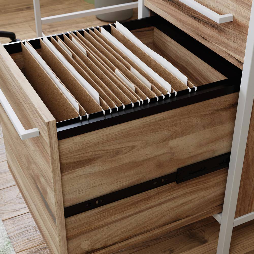 Kiln Acacia Wood Desk with Drawer and Filing Cabinet