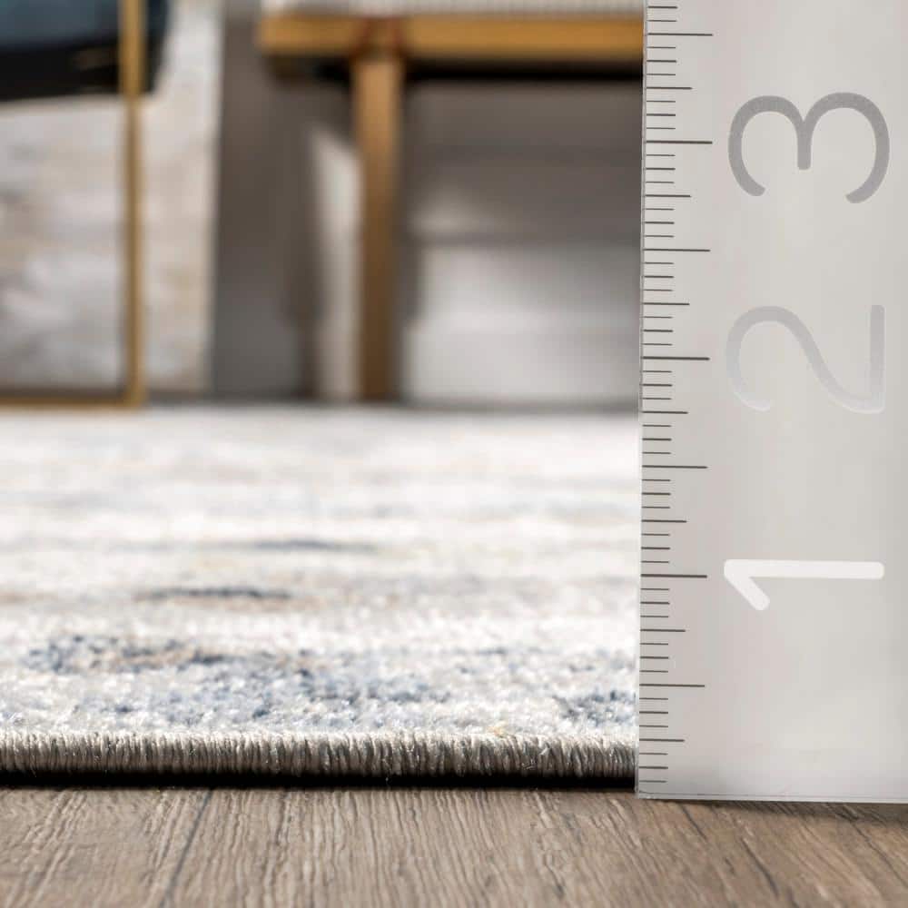 Blue Abstract Washable Synthetic 4' x 6' Area Rug