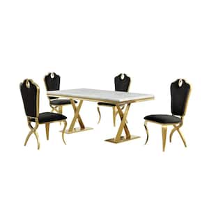Lexim Faux Marble Dining Set in Black/Gold (5-Piece)