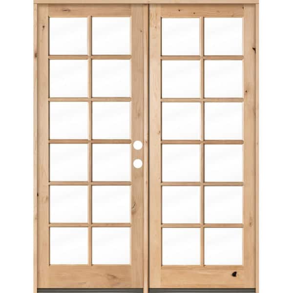 Krosswood Doors 72 in. x 96 in. French Knotty Alder 12-Lite Clear Glass Unfinished Wood Left Active Inswing Double Prehung Front Door