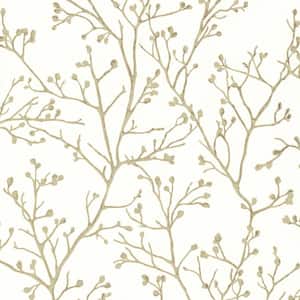 Koura Cream Budding Branches Non Woven Paper Non-Pasted Metallic Wallpaper
