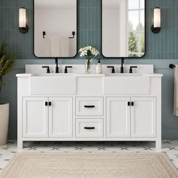 DELUXE DL LIVING Richfield 61 in. Double Sink Freestanding White