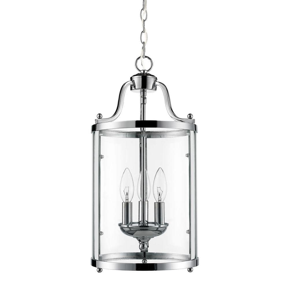 Chrome Finish 3-Light Glass Pendant Light