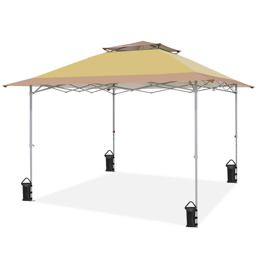 Beige 12x12 Pop-Up Canopy Tent with Auto Extending Awning