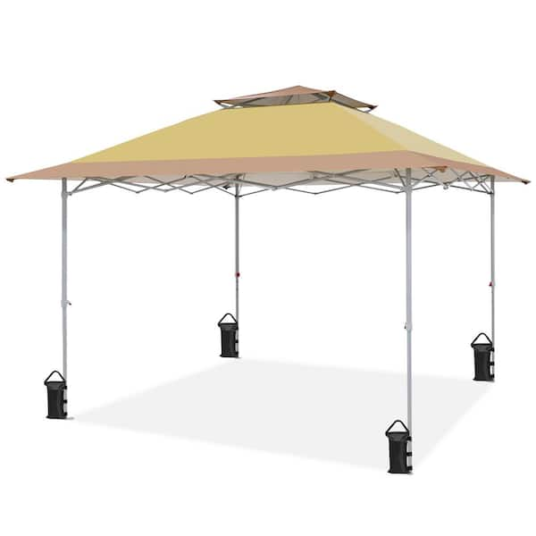 EAGLE PEAK 12 ft. x 12 ft. Straight Leg Pop Up Canopy Tent Instant Outdoor Canopy in Beige Brown EA144 BGE HD The Home Depot