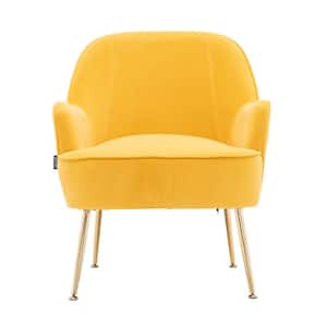 Modern Yellow Velvet Ergonomics Accent Chair with Gold Adjustable Legs