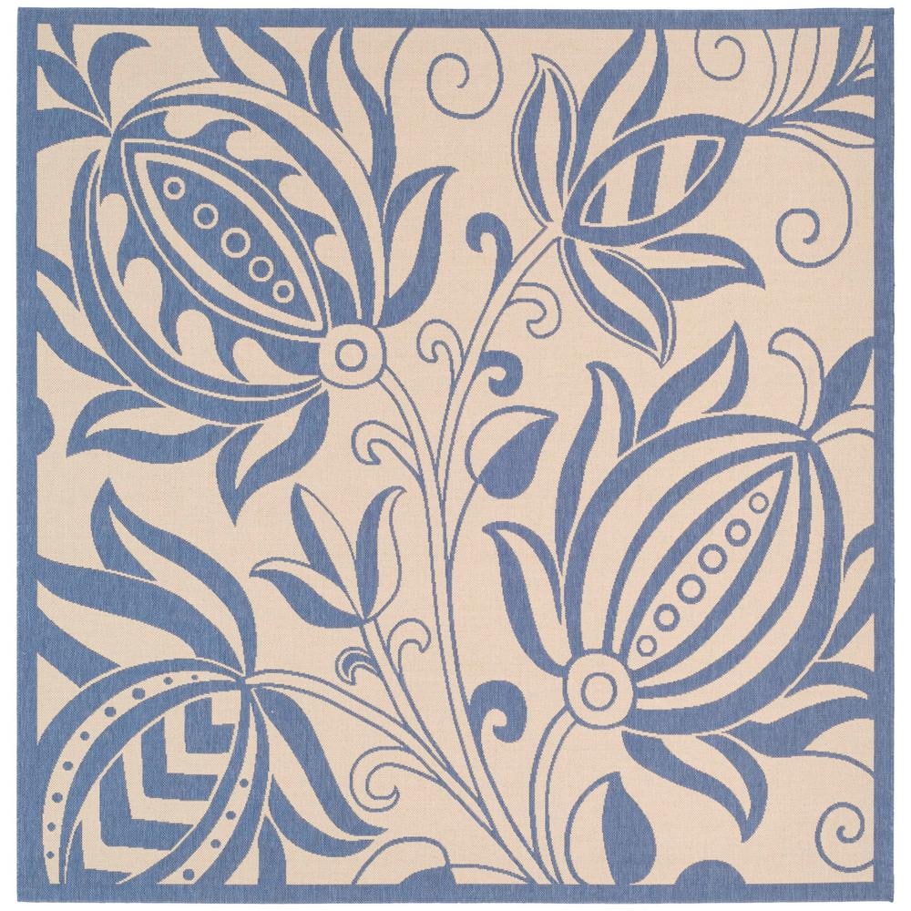 SAFAVIEH Courtyard Natural/Blue 8 ft. x 8 ft. Square Border Indoor ...