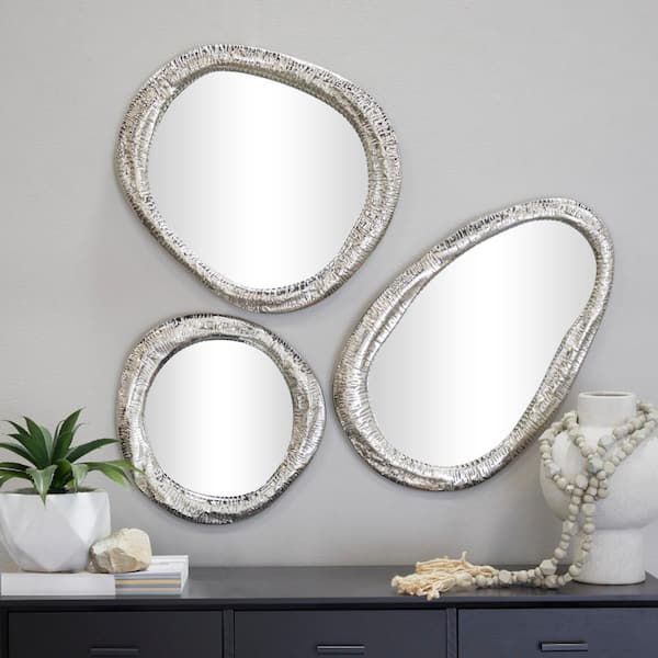 Litton Lane 23 in. x 15 in. Oval Framed Silver Abstract Wall Mirror (Set of 3)