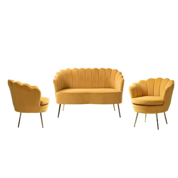 JAYDEN CREATION Yeran 52 in. 3 Piece Mustard Living Room Set