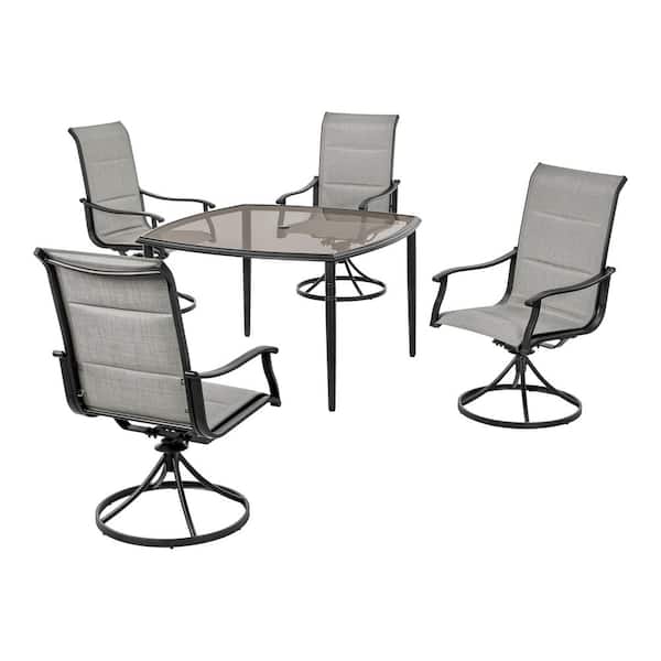 Kentbury 5-Piece Steel Padded Sling Square Glass Top Outdoor Dining Set