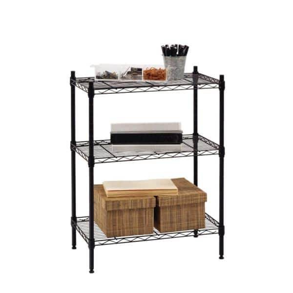 3-Tier Steel Wire Shelving Unit in Black (24 in. W x 30 in. H x 14 in. D)