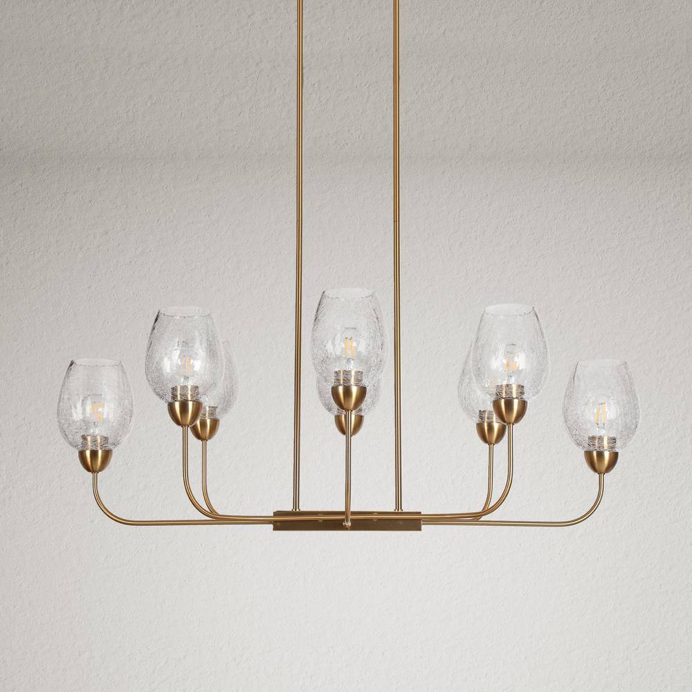 Gold Brass 8-Light Chandelier with Crackled Glass Shades