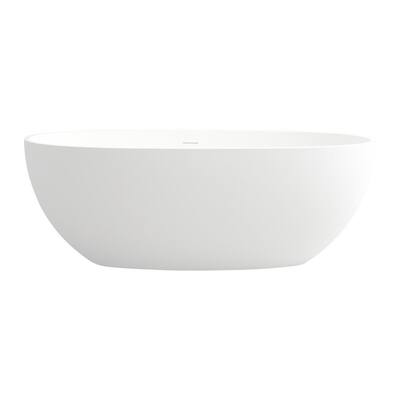 65 in. Stone Resin Flatbottom Solid Surface Freestanding Not Whirlpool Soaking Bathtub in White with Drain