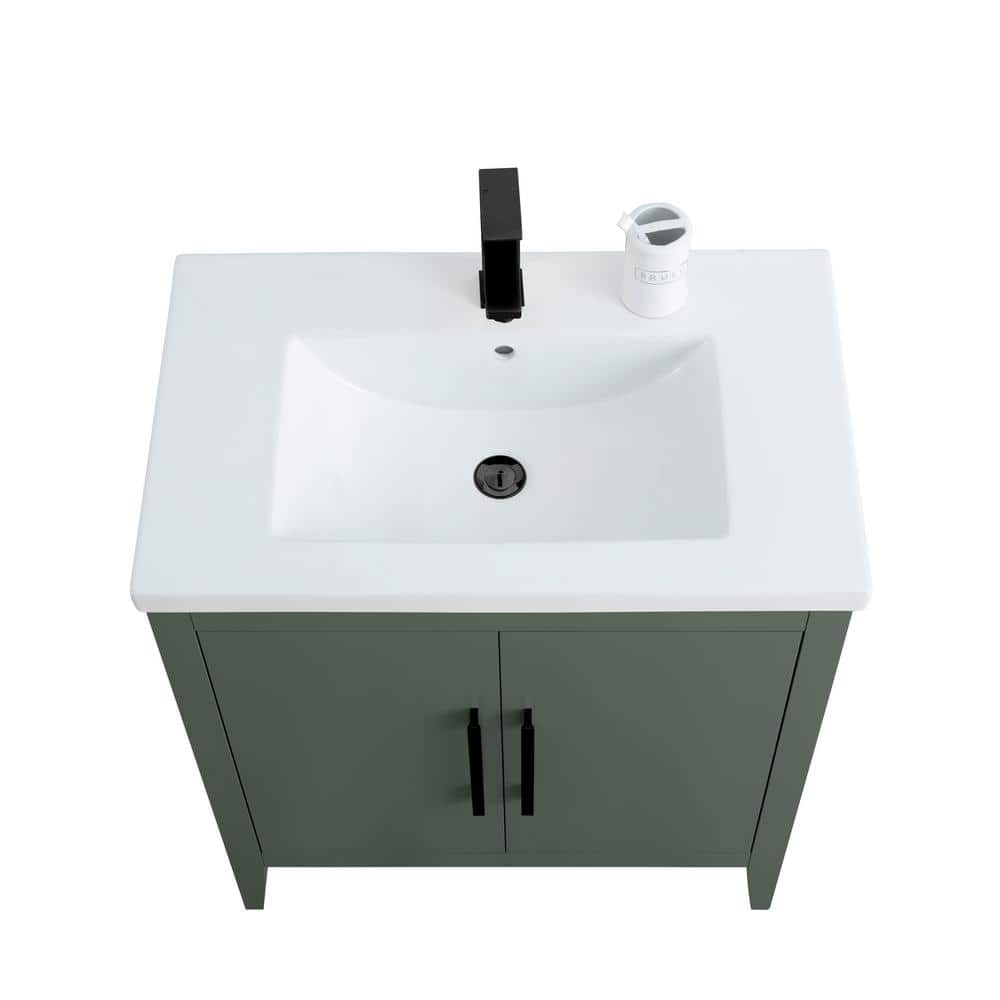 30" Vintage Green Single Sink Bathroom Vanity with Ceramic Top