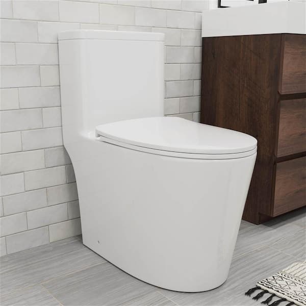 GIVING TREE 12 in. Rough-In 1-piece 1.1 GPF/1.6 GPF High Efficiency Dual Flush Elongated Toilet in Glossy White with Slow-Close Seat